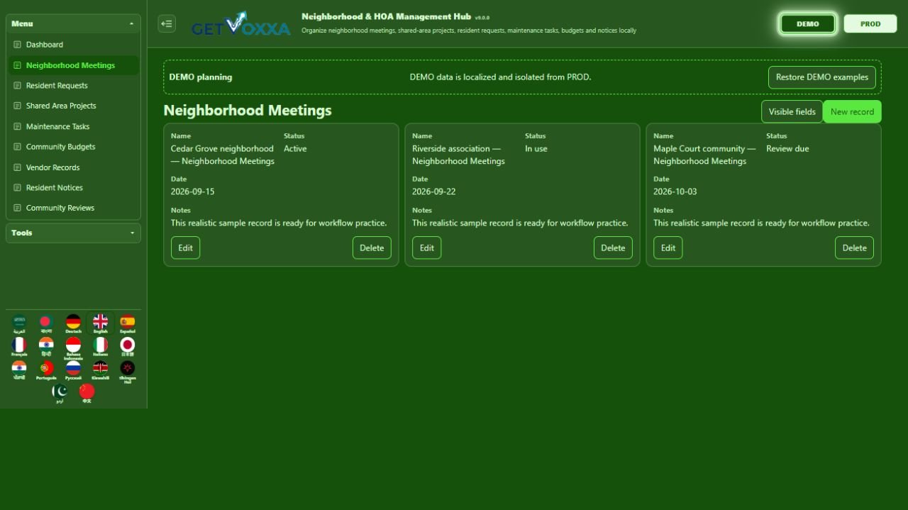 स्क्रीनशॉट — Neighborhood / HOA Management Hub v1.0.0
