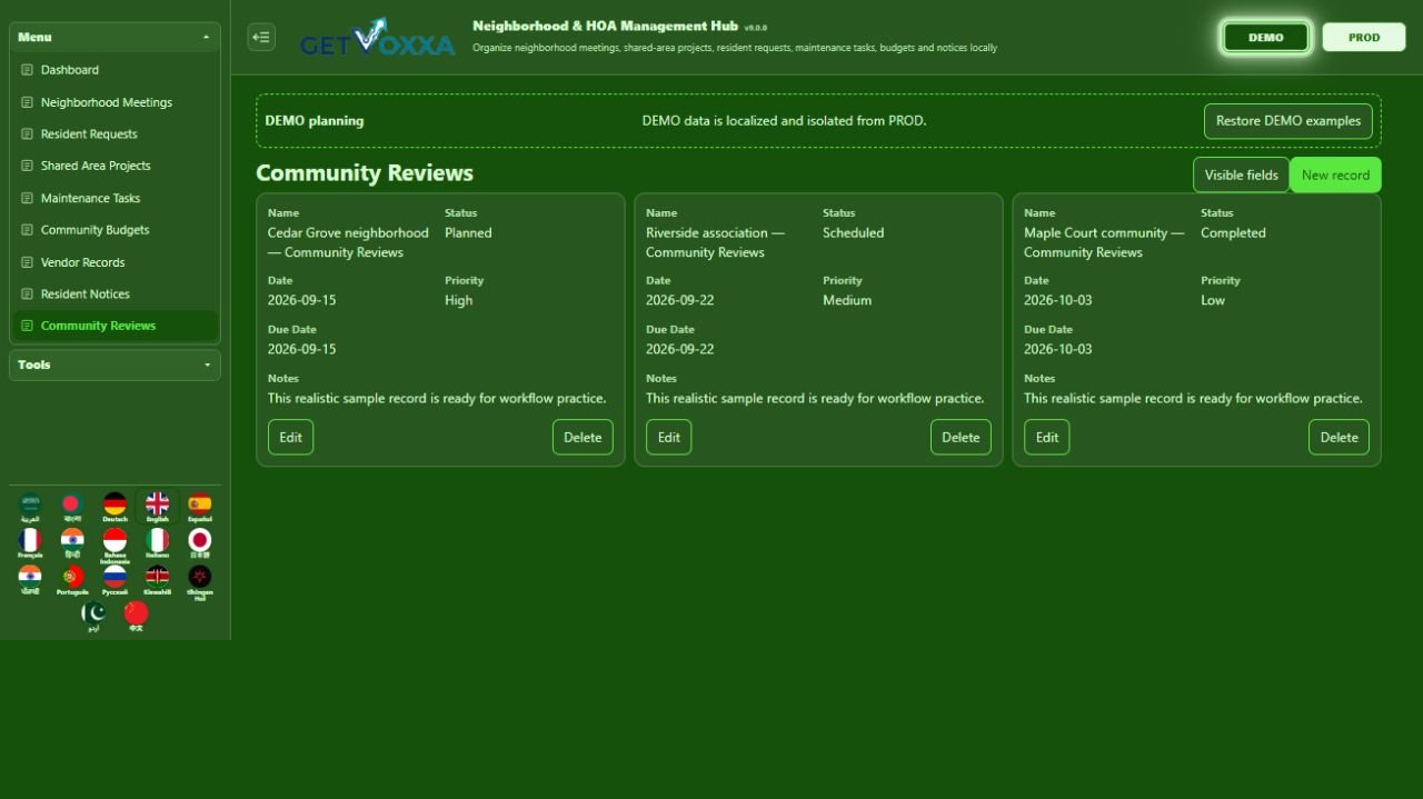 स्क्रीनशॉट — Neighborhood / HOA Management Hub v1.0.0
