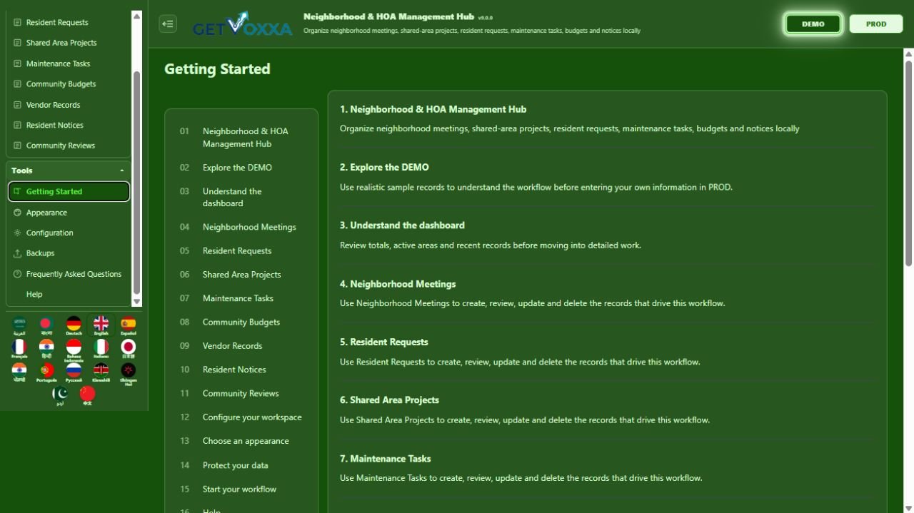 स्क्रीनशॉट — Neighborhood / HOA Management Hub v1.0.0