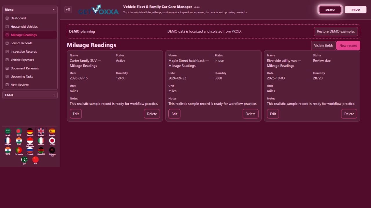 Screenshot — Vehicle Fleet / Family Car Care Manager v1.0.0
