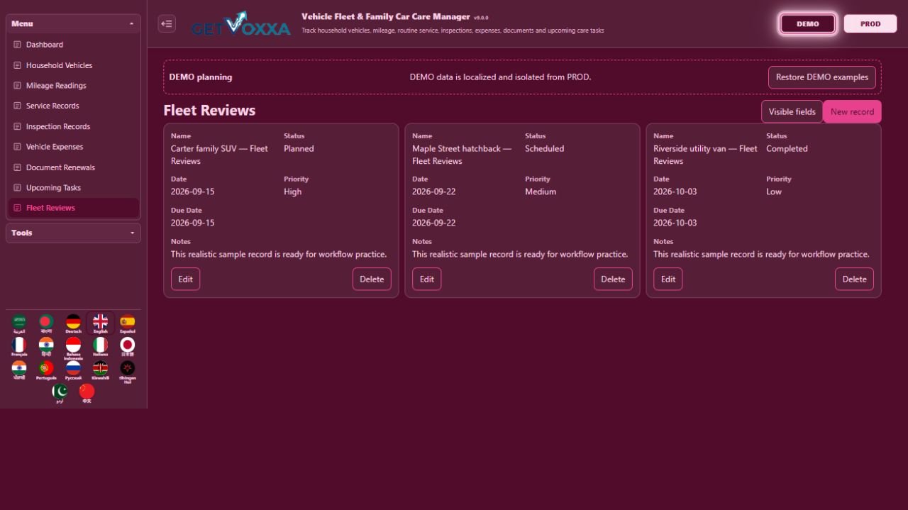 Screenshot — Vehicle Fleet / Family Car Care Manager v1.0.0