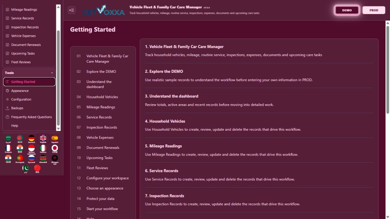 Screenshot — Vehicle Fleet / Family Car Care Manager v1.0.0