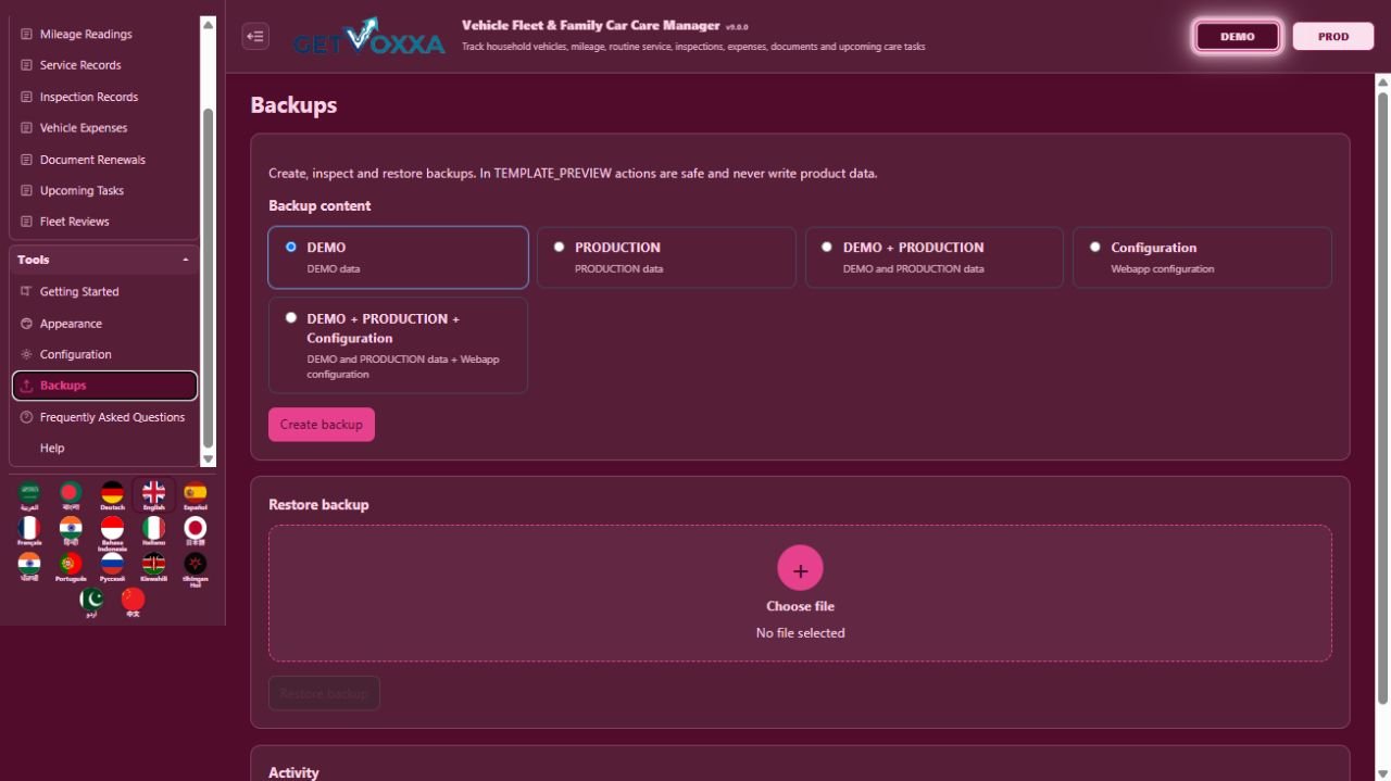 Screenshot — Vehicle Fleet / Family Car Care Manager v1.0.0