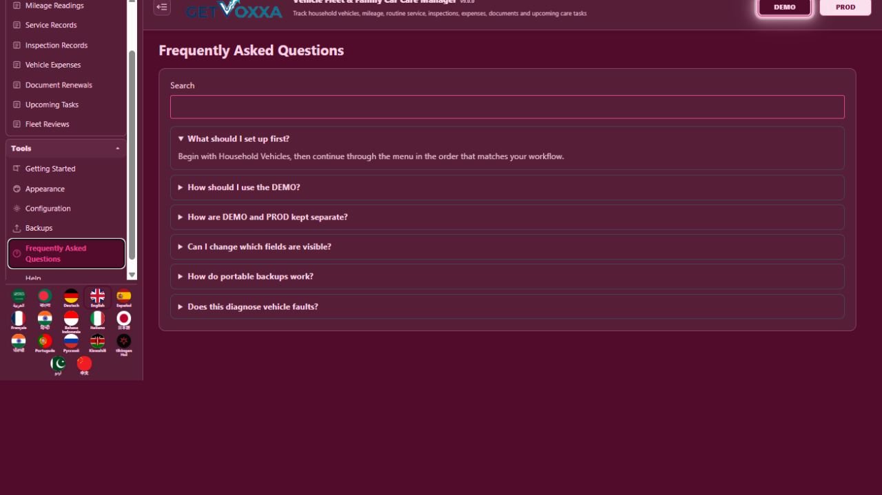 Screenshot — Vehicle Fleet / Family Car Care Manager v1.0.0