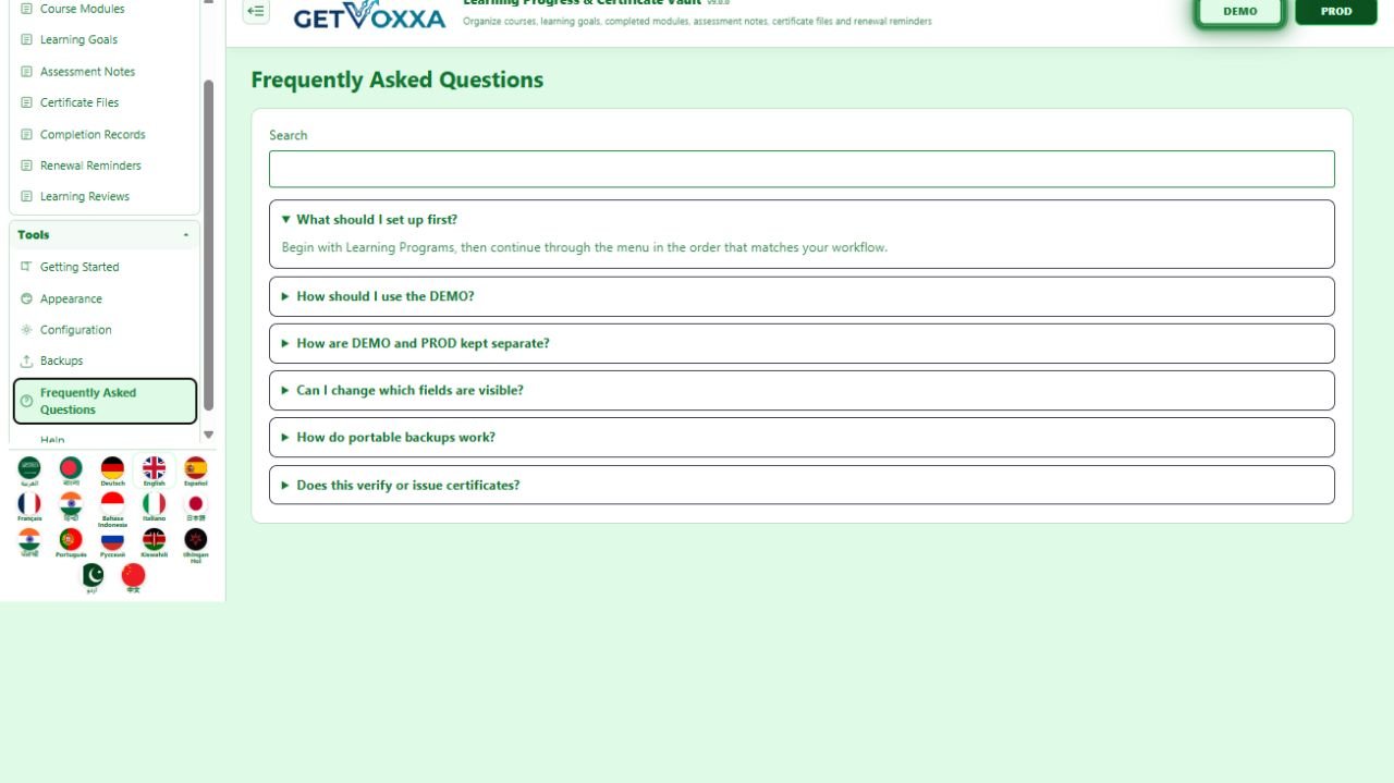 স্ক্রিনশট — Online Course Completion & Certificate Vault v1.0.0
