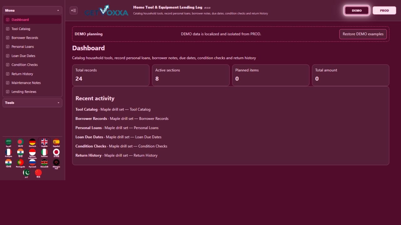 Home Tool & Equipment Rental/Loan Log