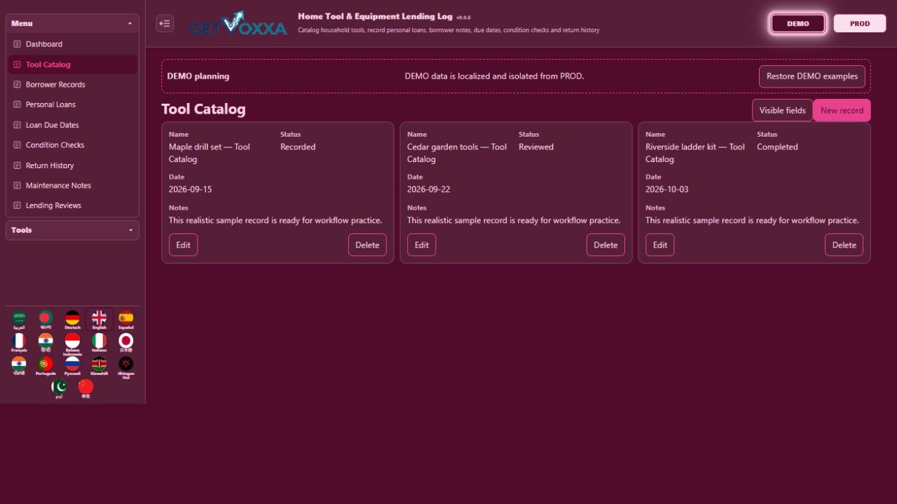 Screenshot — Home Tool & Equipment Rental/Loan Log v1.0.0