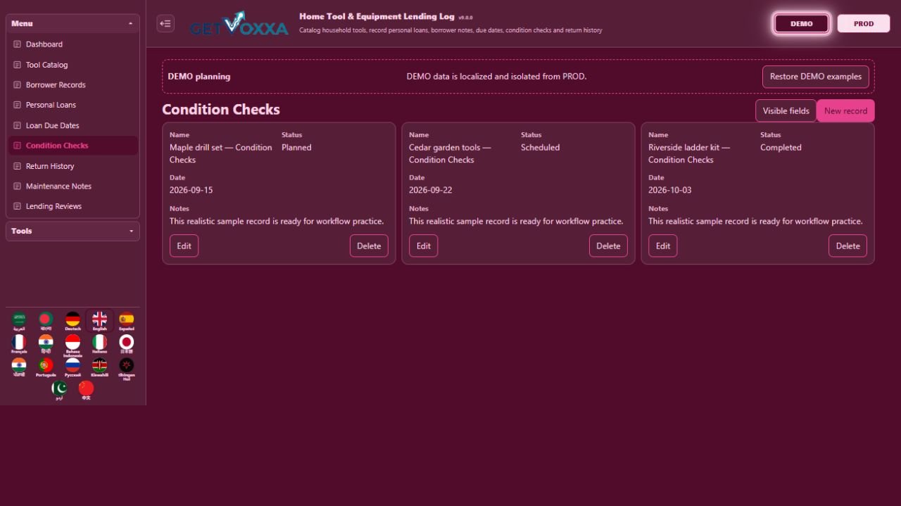 Screenshot — Home Tool & Equipment Rental/Loan Log v1.0.0