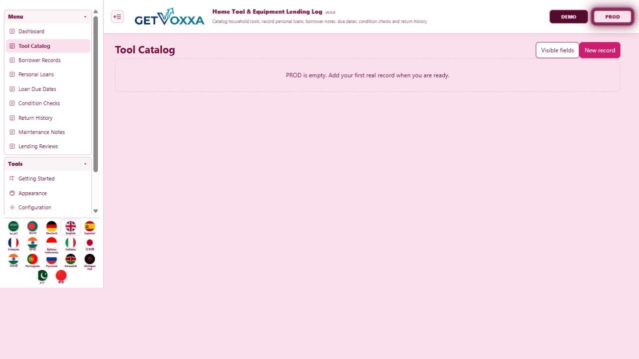 Screenshot — Home Tool & Equipment Rental/Loan Log v1.0.0
