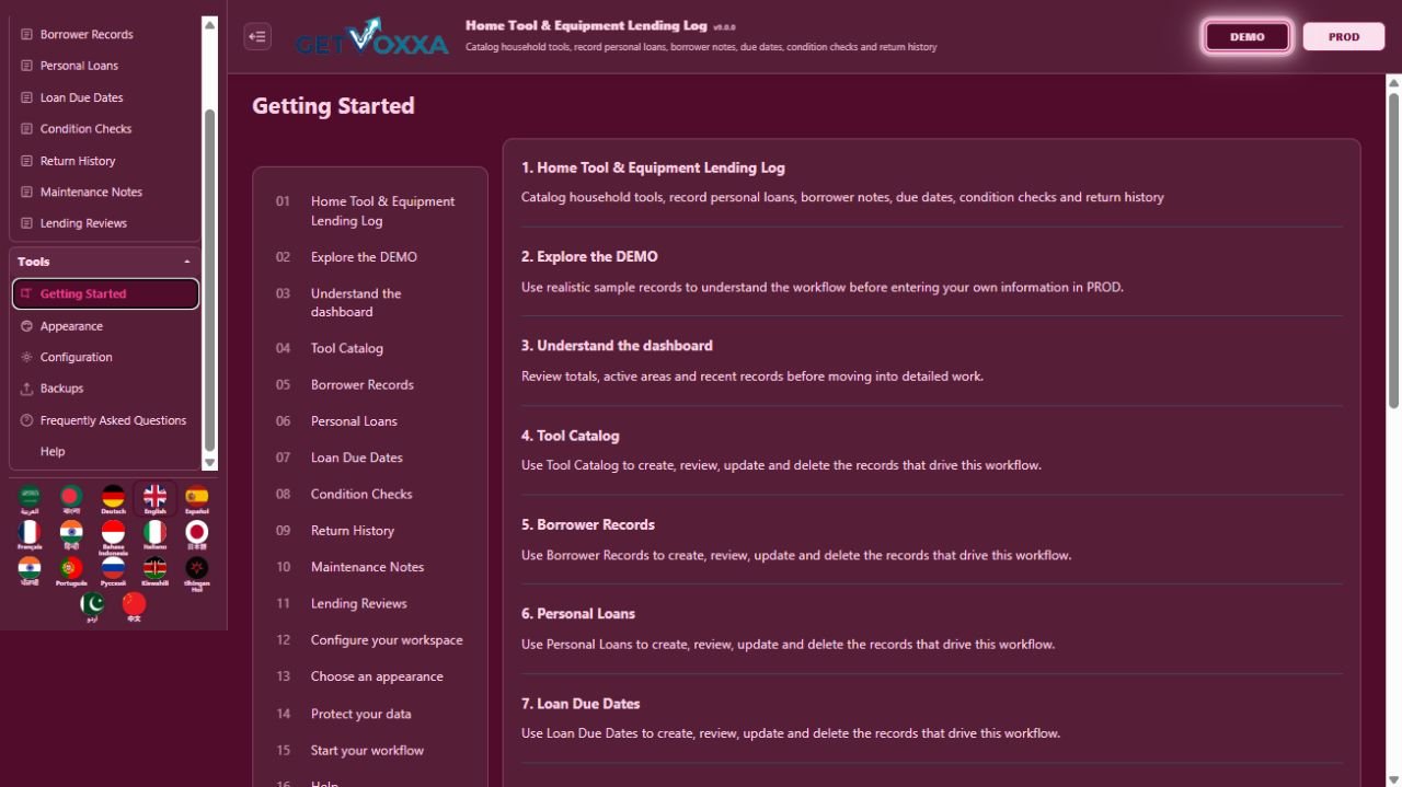 Screenshot — Home Tool & Equipment Rental/Loan Log v1.0.0
