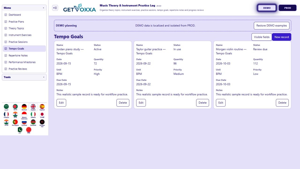 Captura de tela — Music Theory & Instrument Practice Log v1.0.0