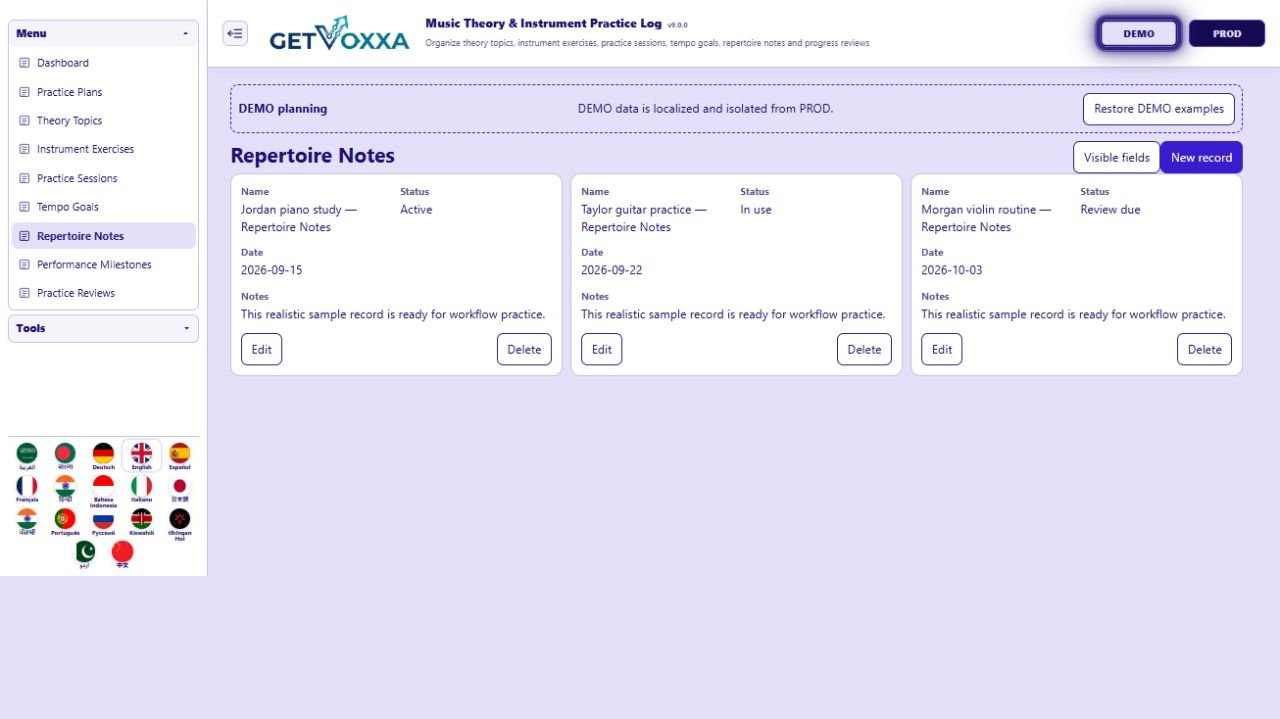 Captura de tela — Music Theory & Instrument Practice Log v1.0.0