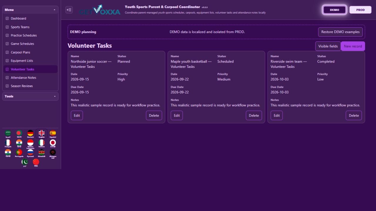 Screenshot — Youth Sports Parent & Carpool Coordinator v1.0.0