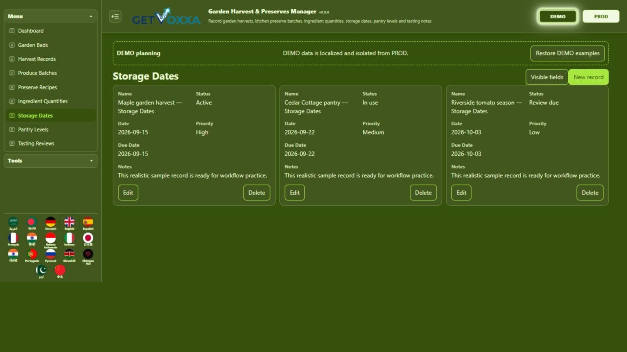 لقطة شاشة — Garden Harvest & Preserves Manager v1.0.0