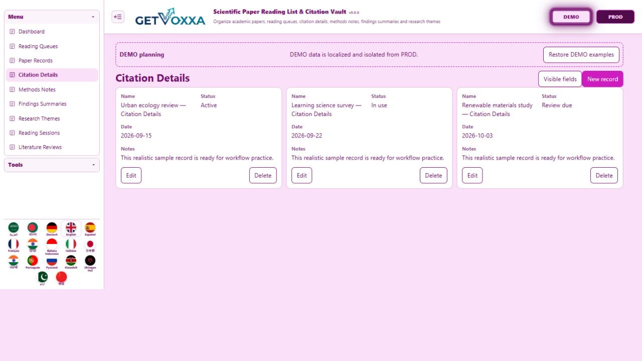Captura de pantalla — Scientific Paper Reading List & Citation Vault v1.0.0