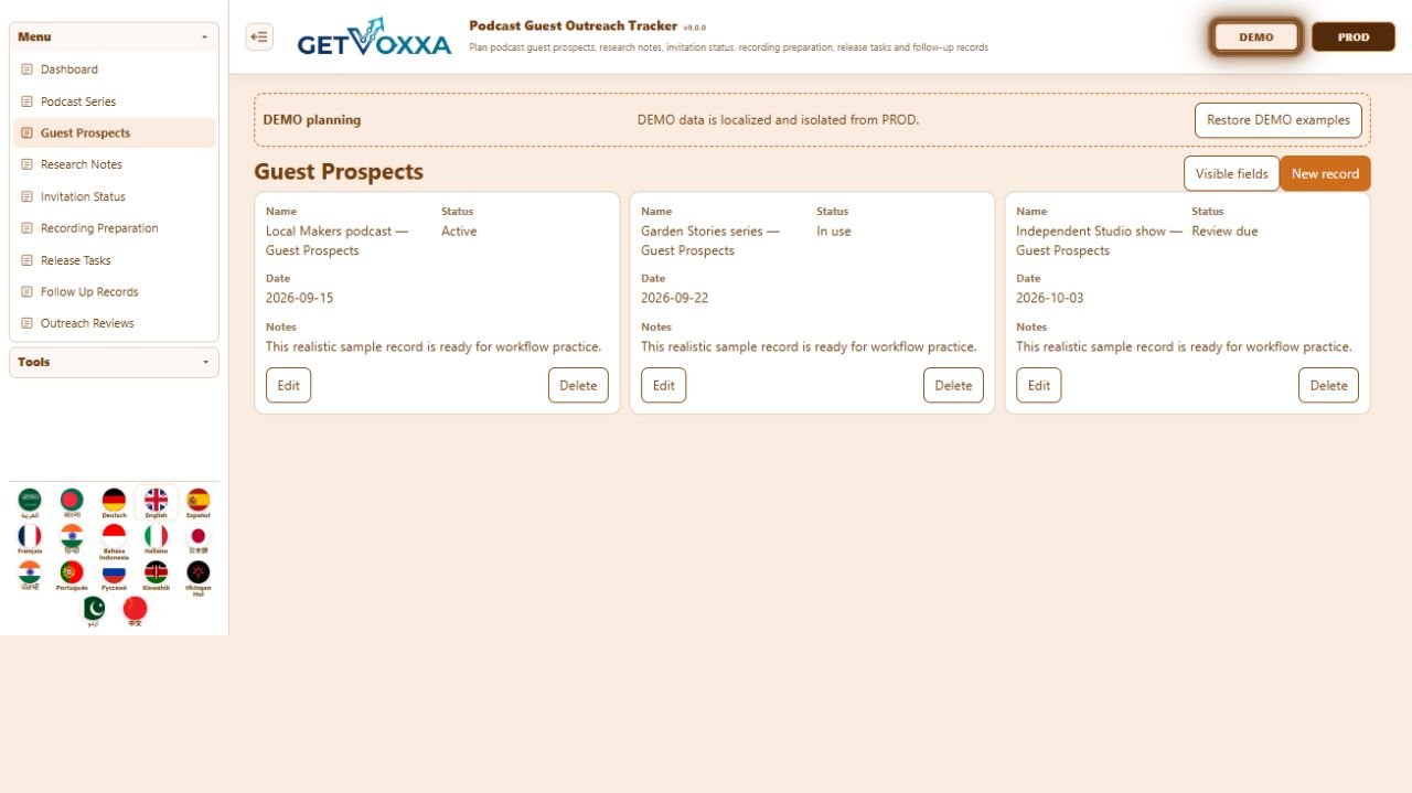 Capture d’écran — Podcaster Guest Prospecting CRM v1.0.0