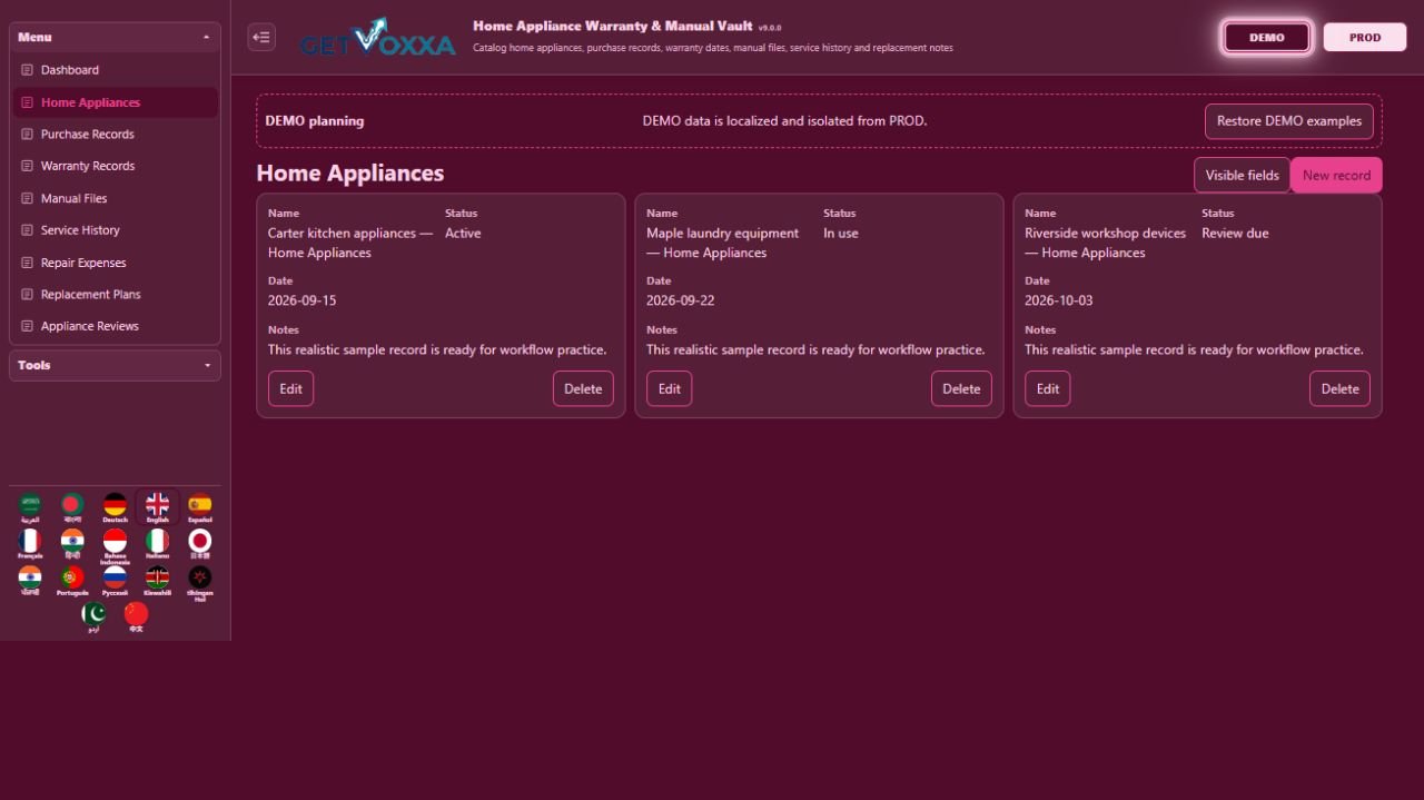 Screenshot — Home Appliance Warranty & Manual Vault v1.0.0