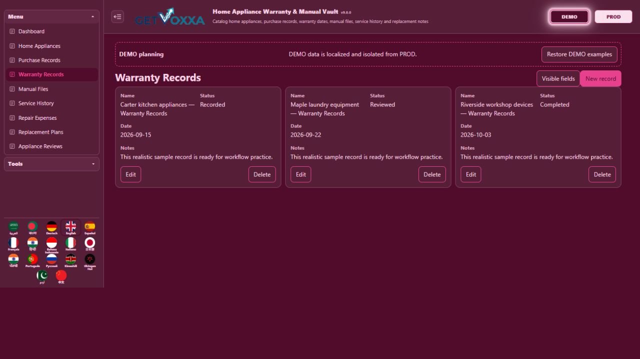 Screenshot — Home Appliance Warranty & Manual Vault v1.0.0
