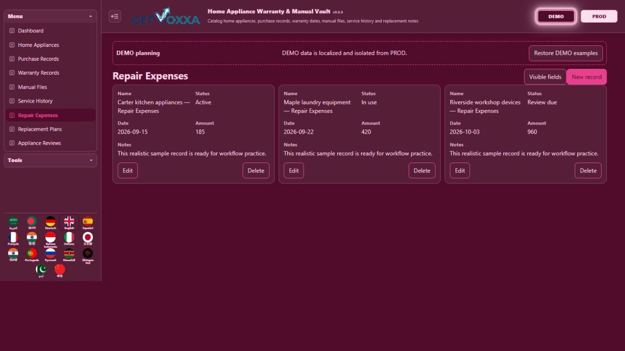 Screenshot — Home Appliance Warranty & Manual Vault v1.0.0