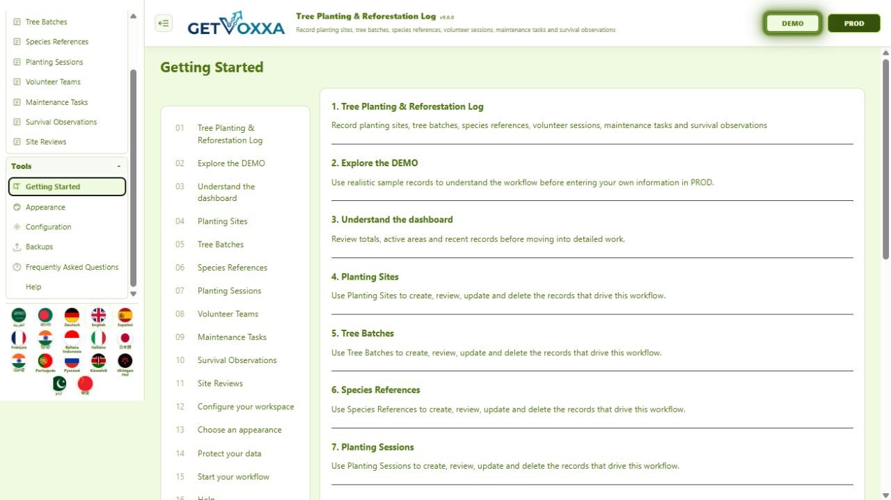 Schermata — Tree Planting & Reforestation Log v1.0.0