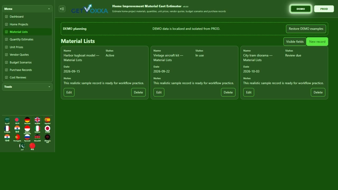 Снимок экрана — Home Improvement Material Cost Estimator v1.0.0