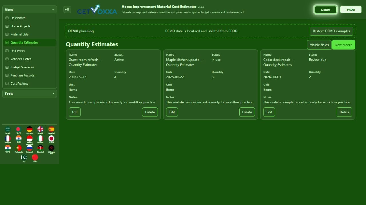 Снимок экрана — Home Improvement Material Cost Estimator v1.0.0