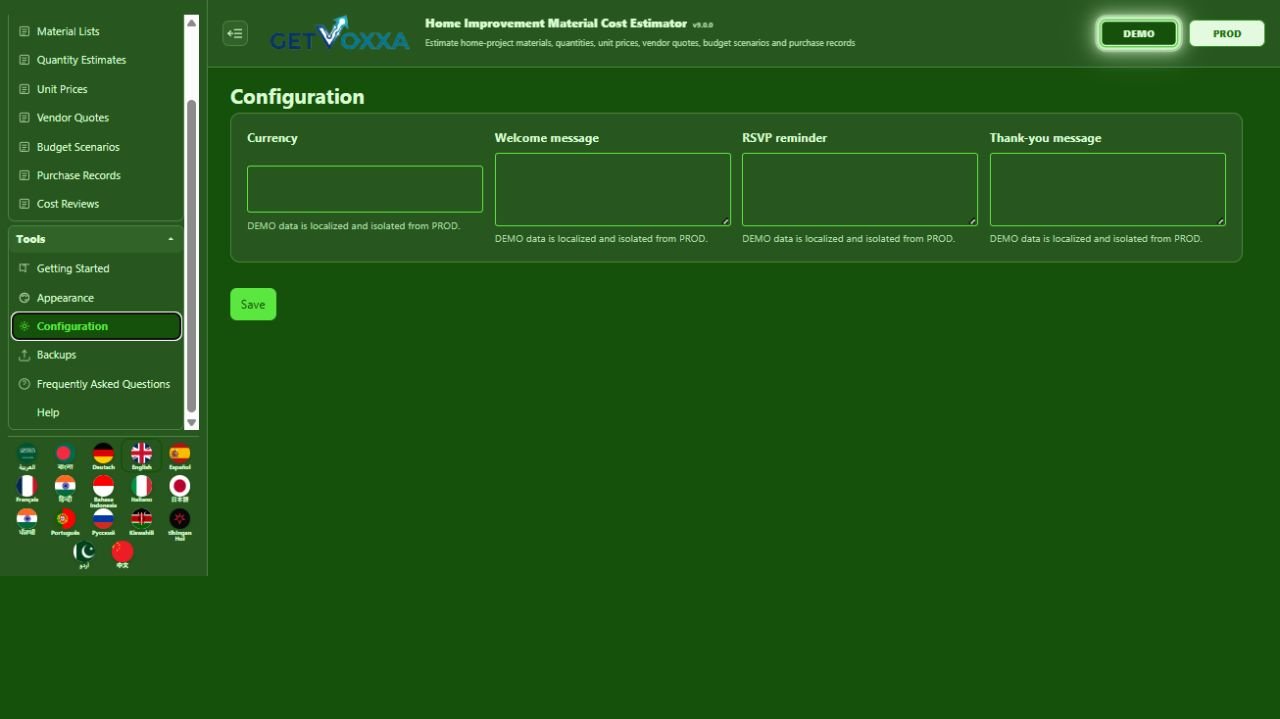 Снимок экрана — Home Improvement Material Cost Estimator v1.0.0