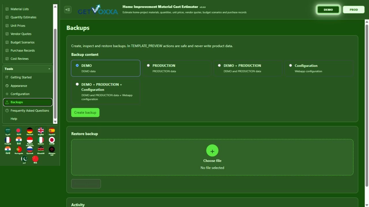 Снимок экрана — Home Improvement Material Cost Estimator v1.0.0